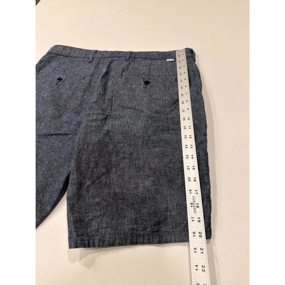 Levis Mens Blue Cotton Linen Blend Chambray Shorts Size 36 Flat Front Casual